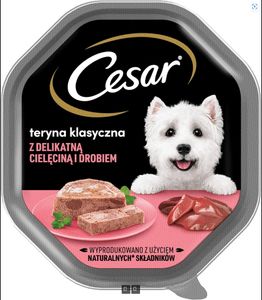 Cesar Klassik-Terrine Nassfutter für ausgewachsene Hunde mit zartem Kalb und Geflügel, Schale 6 x 150g