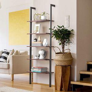 COSTWAY 5-stufiges Leiterregal, Bücherregal mit Metallrahmen, Treppenregal, Pflanzenregal für Büro, Küche, Wohnzimmer Braun