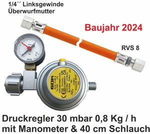 Gasdruckregler für Caravan Wohnmobil 30 mbar Manometer + Schlauch 40cm Gasregler