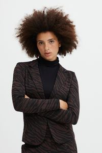ICHI IHKATE ZEBRON BL Damen Blazer Kurzblazer Jacke Ein-Knopf-Blazer mit Print und Stretch und Reverskragen