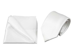 PB Pietro Baldini Krawatten Set für Herren aus Mikrofaser - Krawatte Einstecktuch Set Elegant und Schmal - Handgefertigt in Italien - 150 x 7 cm - weiss
