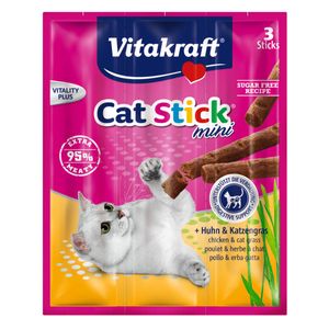 Vitakraft Katzensnack Cat-Stick mini Huhn & Katzengras -3 x 6g