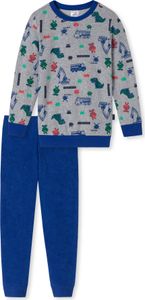 SCHIESSER Jungen Schlafanzug Set 2-tlg. - lang, Kinder, Allover-Muster, Frottee Blau/Grau 116
