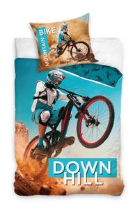 Mountainbike Fahrrad Bettwäsche 135x200 + 80x80 cm, 100 % Baumwolle in Renforcé, Downhill Bettwäsche-Set für Kinder, Teenager & Erwachsene