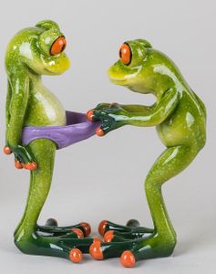 Dekofigur lustiges Froschpaar, hellgrün, 14 cm