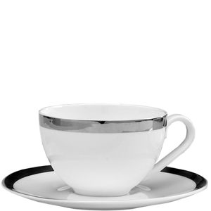 Fink Cappuccinotasse mit Untertasse Platinum silberfarben, weiß Platinumauflage, Porzellan Höhe 8 cm