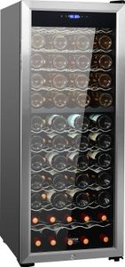 VEVOR Weinkühlschrank Getränkekühlschrank mit doppelter Zonen 80 Flaschen, LED-Kühlschrank mit Edelstahltür, Getränkekühlschränke Freistehend, Mini Kühlschrank Minibar mit UV-Schutz, 5-18 °C