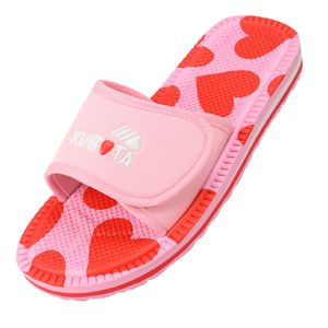 Kubota Badelatschen mit Klettverschluss Badeschuche Damen Valentinstag "Herzen" Rosa und Rot, 37