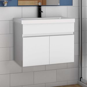 Waschtisch mit Unterschrank 60 cm Badmöbel Set mit Waschbecken Mineralguss Gäste WC Weiß Matt