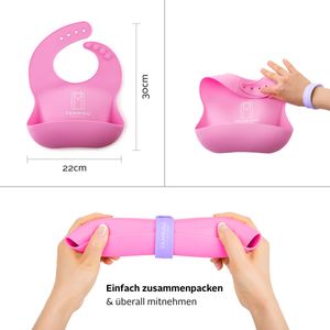 1er Set Babylätzchen mit Haltegurt 30x22cm - BPA-frei weiches Lätzchen Silikon Auffangschale - Kleckerfrei Essen mit Lätzchen Wasserdicht - einfache Reinigung, spülmaschinenfest YAMBINO® Rosa