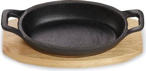 Echtwerk Servierschale aus Gusseisen, Servierpfännchen, Auflaufform mit Servierbrett, Grillpfanne, Bereits eingebrannt, Für Backöfen, Grill, BBQ und Induktion geeignet, Small-Edition, Ø 14,2 x 8,5 cm