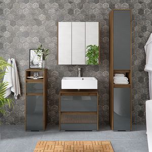 Livinity® Majest toaletný stolík, 60 x 62 cm, antracitový vysoký lesk/orech