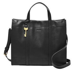 FOSSIL Leder Schultertasche Carmen Shopper Black schwarz