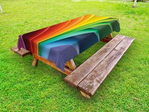 ABAKUHAUS Bunt Tischdecke Outdoor, Abstrakt Stil Illustration von kurven Regenbogen-Streifen Papier wie gefalteten Entwurfs, Mehrfarbig, 145x305cm