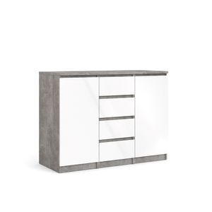 Nada Sideboard 2 Türen und 4 Schubladen, beton dekor,weiss hochglanz.