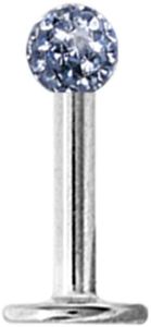 Labret Lippen Piercing Titan G23 Mit Kristall Elements 3mm Beschichtet- Leicht Blau CJLSN05P - 6.0 Millimeter
