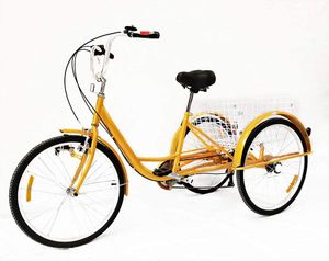 24'' Erwachsenedreirad Dreirad Erwachsene    mit Einkaufskorb Fahrrad 3-Rad-Dreirad  und Lampe (gelb)für   Outdoor-Sport einkaufen eltern