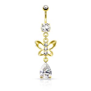 Bauchnabelpiercing mit Anhänger Schmetterling 14 kt vergoldet Gold Nabelpiercing Butterfly Bauchnabelpiercing mit Anhänger Schmetterling 14 kt vergoldet Gold Nabelpiercing Butterfly