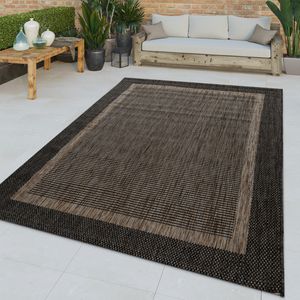 Flachgewebter In-& Outdoor Teppich Orientalisches Muster Bordüre Anthrazit Trend Größe 160x220 cm