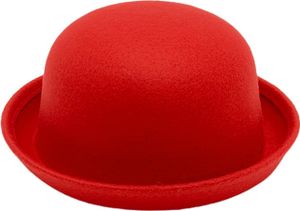 Fedora-Hut mit flacher Oberseite, reine Farbe, Wollimitat, Jazz-Hut, Uni, japanischer Stil, breite Krempe, runder Hut für Damen, Partys, Cosplay, Bowler-Hut, Rot