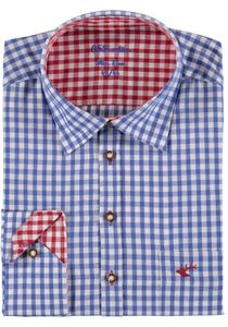 OS Trachten Herren Hemd Langarm Trachtenhemd mit Liegekragen Pasevu, Größe:37/38, Farbe:mittelblau