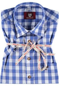 OS Trachten Herren Hemd Kurzarm Trachtenhemd mit Liegekragen Iluvu, Größe:39/40, Farbe:mittelblau
