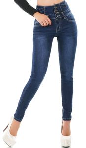 Figurbetonte High Waist Jeans mit Knopfleiste - dark blue Größe - 44