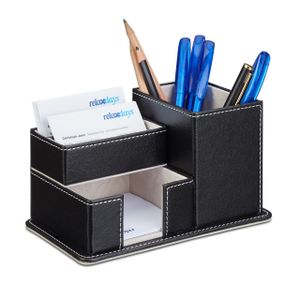 relaxdays Schreibtisch-Organizer schwarz Lederimitat 4 Fächer 18,0 x 12,0 x 10,0 cm