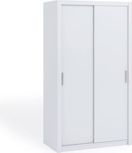 Schiebetürenschrank BONO BO-05 Kleiderschrank 120 x 215 cm Schrank 2 Schiebetüren Mehrzweckschrank Schwebetürenschrank Schlafzimmer Modern (Weiß Matt)