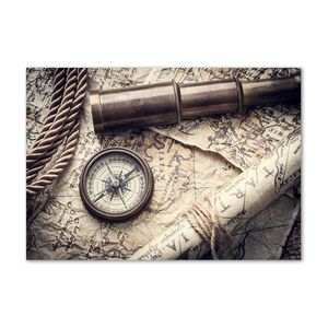 Tulup® Leinwandbild - 100x70 cm - Wandkunst - Drucke auf Leinwand - Leinwanddruck  - Landkarten & Flaggen - Beige - Kompass Lupe Karte