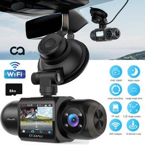 COOAU Dashcam Auto Vorne Hinten 1080P WiFi Dash Cam mit 64GB SD Karte, Dual Auto Kamera mit Parküberwachung, Super Nachtsicht, WDR, G-Sensor