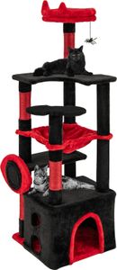 COSTWAY Kratzbaum 133cm hoch, gotische Katzenbaum Halloween mit Höhle, Plattformen, Hängematte, Kratzsäulen & Spinnenspielzeug Schwarz Rot