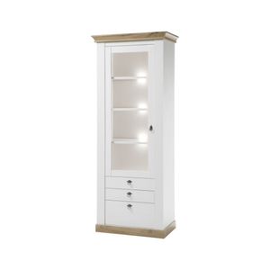 Landhaus Standvitrine LINARES-61 in Pinie weiß / Wotan Eiche Nb. inkl. LED - B/H/T ca.: 82/204/44 cm
