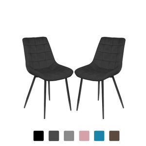 2er-Set Esszimmerstühle Polsterstuhl mit Rückenlehne, bis 120 kg belastbar, Sitzfläche aus Samt, Metallbeine, Schwarz