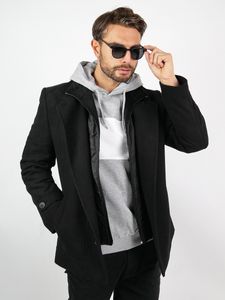 Zapana Herren Wollmantel mit Kaschmirmischung Marsh schwarz XXL