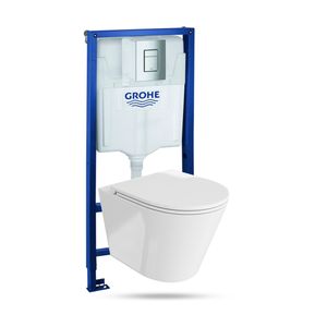 LAVITA | Vorwandelement Solido + Wand Hänge WC Galve Weiß Spülrandlos + WC-Sitz SoftClose |Verchromter Knopf | Komplettset | Unterputz Spülkasten |  Toilette Komplett Sett