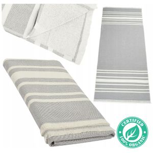 Herren Fouta Hamamtuch, Strandtuch, Saunatuch – Natur & Grau – 80 cm x 180 cm