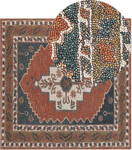 BELIANI Dywan wielokolorowy wełniany 200 x 200 cm ręcznie wykonany wzór geometryczny orientalny w stylu boho do salonu sypialni