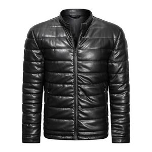Herren Daunen mantel Baumwolle gepolsterte wind dichte Stand kragen Imitation Leder für Lauf schwarz - XXL Größe XXL.