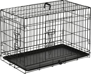 PawHut Klietka pre psov Transportná klietka Drôtená klietka s mriežkou Box pre psov Transportná klietka pre malé zvieratá Cestovná klietka Skladacia kovová čierna 76 x 46 x 52 cm
