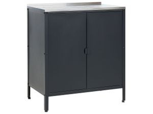 Outdoor-Küchenschrank Schwarz Stahl 80 x 50 x 92 cm mit Edelstahlplatte Modern für Garten Draußen Außenbereich Ausstattung Outdoor-Küchenmöbel