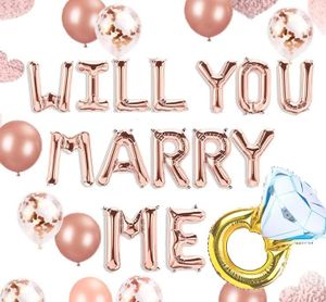 WILL YOU MARRY ME Antrag Hochzeit Heiratsantrag Valentinstag Geschenk Ballon Herz Ring Deko