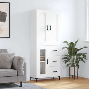 vidaXL Highboard biały wysoki połysk 69,5x34x180 cm materiał drewnopochodny