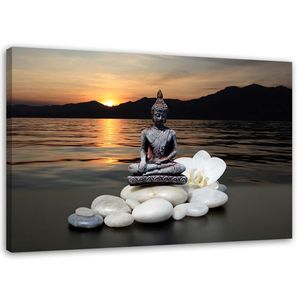 Feeby Leinwandbild Buddha Zen Sonnenuntergang 120x80 Wandbild auf Vlies Bilder Bild