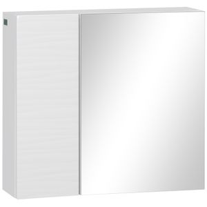 zrcadlová skříňka Kleankin, koupelnová skříňka s nastavitelnými policemi, koupelnová skříňka s dvojitými dveřmi, nástěnná skříňka do koupelny, bílá, 48 x 15 x 45 cm