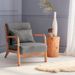 sweeek - Skandinavischer Sessel aus Holz mit Stoffbezug - Dunkelgrau