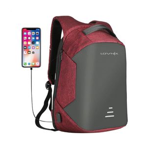 Lovnix - Anti-Diebstahl-Rucksack - mit USB-Ladestation und 3,5-mm-Audioanschluss - 15-Zoll-Laptopfach - Rot