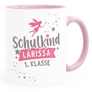Kindertasse Schulkind Erste Klasse Wunschname Geschenk zur Einschulung für Mädchen personalisiert SpecialMe® inner-rosa Keramik-Tasse