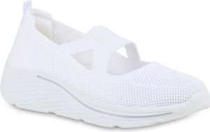 VAN HILL Damen Slip Ons Sportschuhe Sportliche Strick Profil-Sohle Schuhe 841667, Farbe: Weiß, Größe: 41