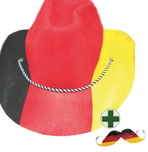 Hut Deutschland Cowboy-Hut Fan-Artikel aus Filz mit Schnurrbart Deutschland Fußball schwarz rot gold Größe: ohne Attribut